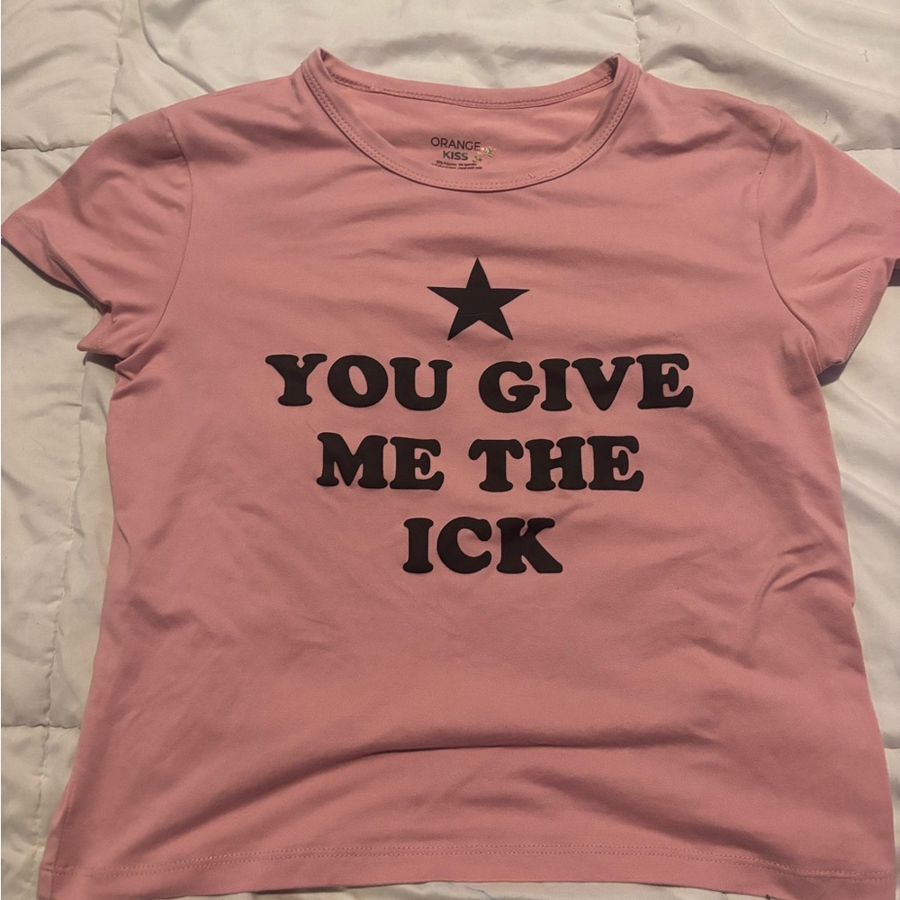 Pink Graphic Tee with Black Star and Text